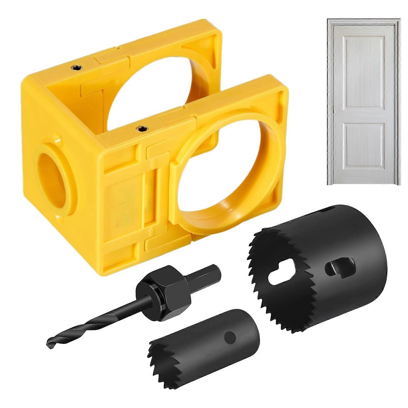 Lockset Installation Kit - Hole Saw Guide, Door Knob Drill Bit Set, Carbon Blade Tools With Template For Interior Doors
