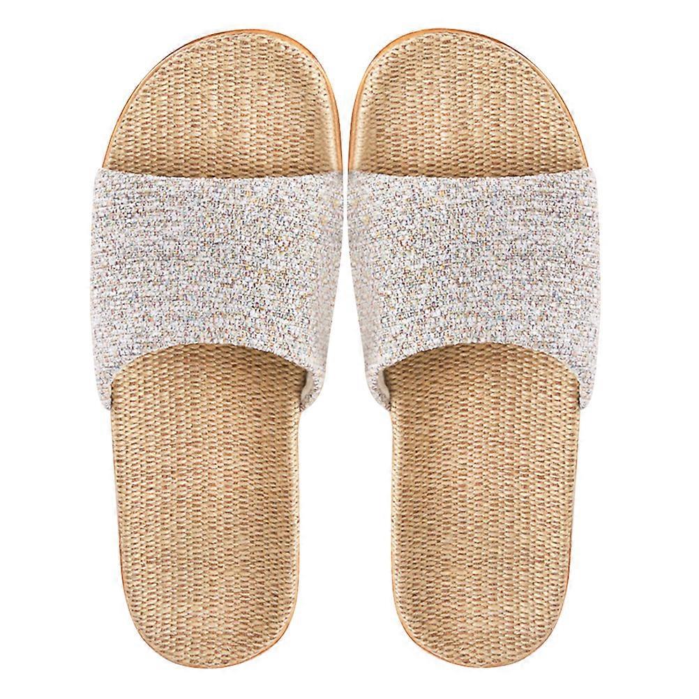 Flax Slippers Summer Cool Sandals Anti-Slip Platform Shoes for Home Use Beige 1Pair
