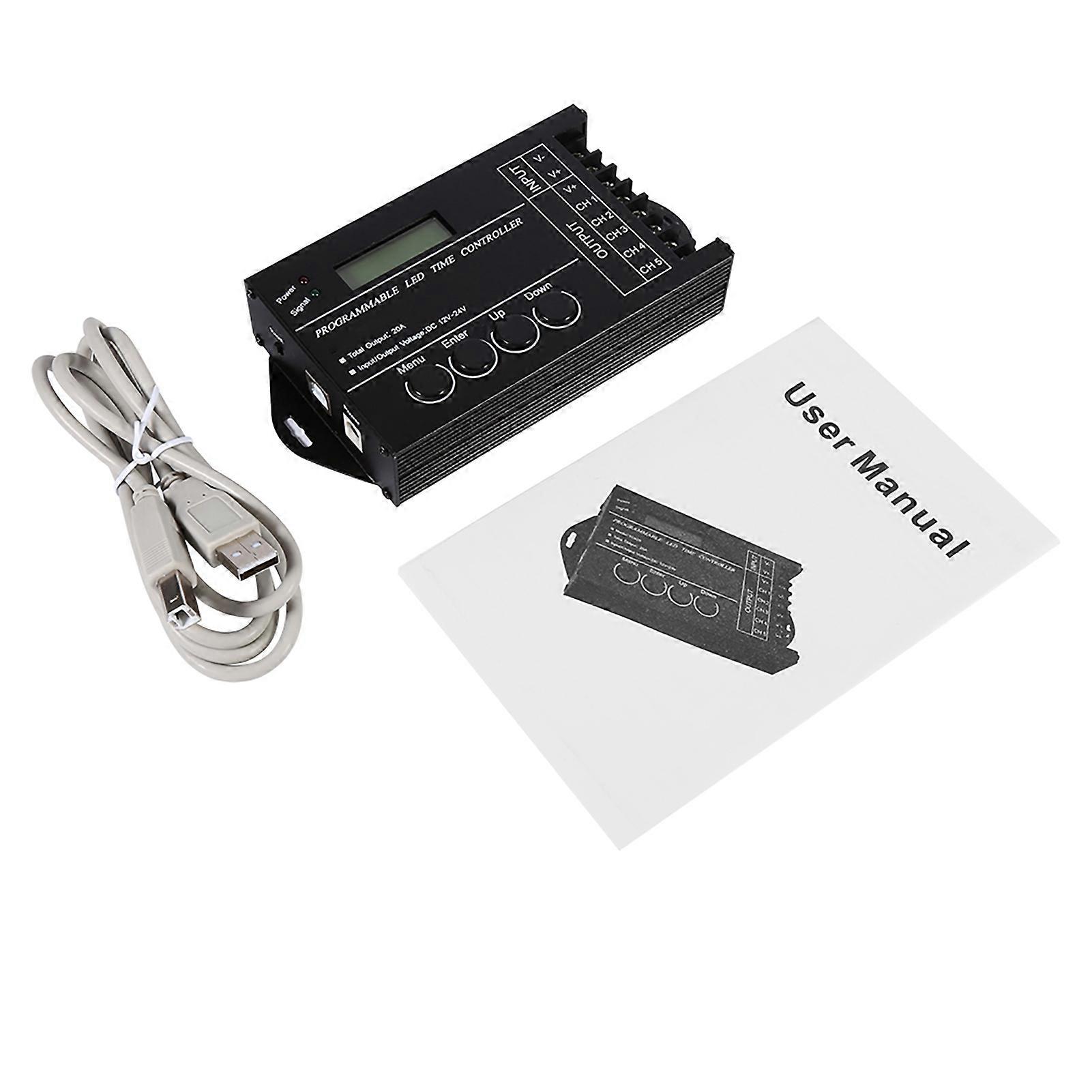 DC12/24V 20A 5 Channel Programmable LED Time Controller Adjustable Color with USB Cable and CD
