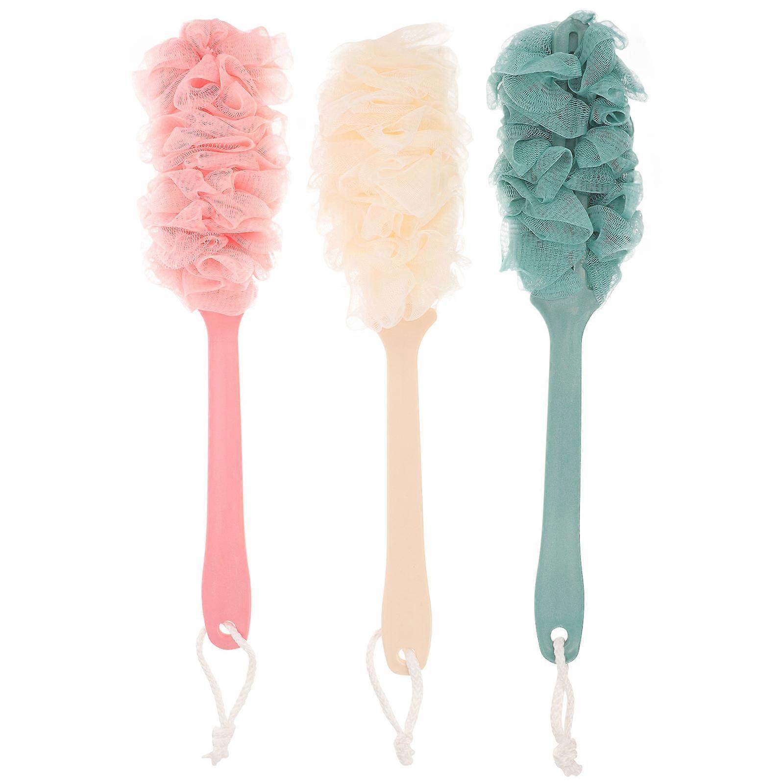 Body Scrubber Exfoliator Bath Flower Long Handle Supple Foaming Bath Ball Bath Rub Back Tool 3Pcs