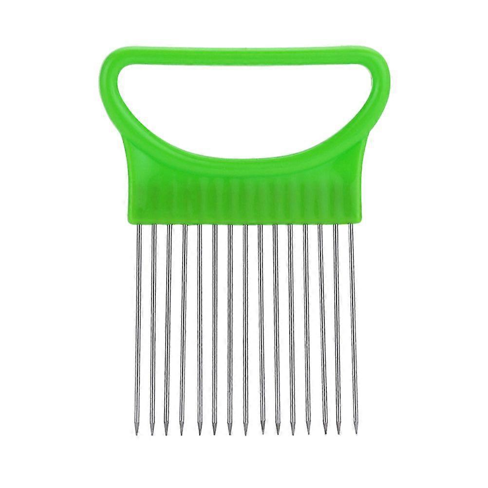 12-Prong Onion Holder Cutter Slicer with Plastic Handle for Tomato Vegetable Lemon Potato(Green)