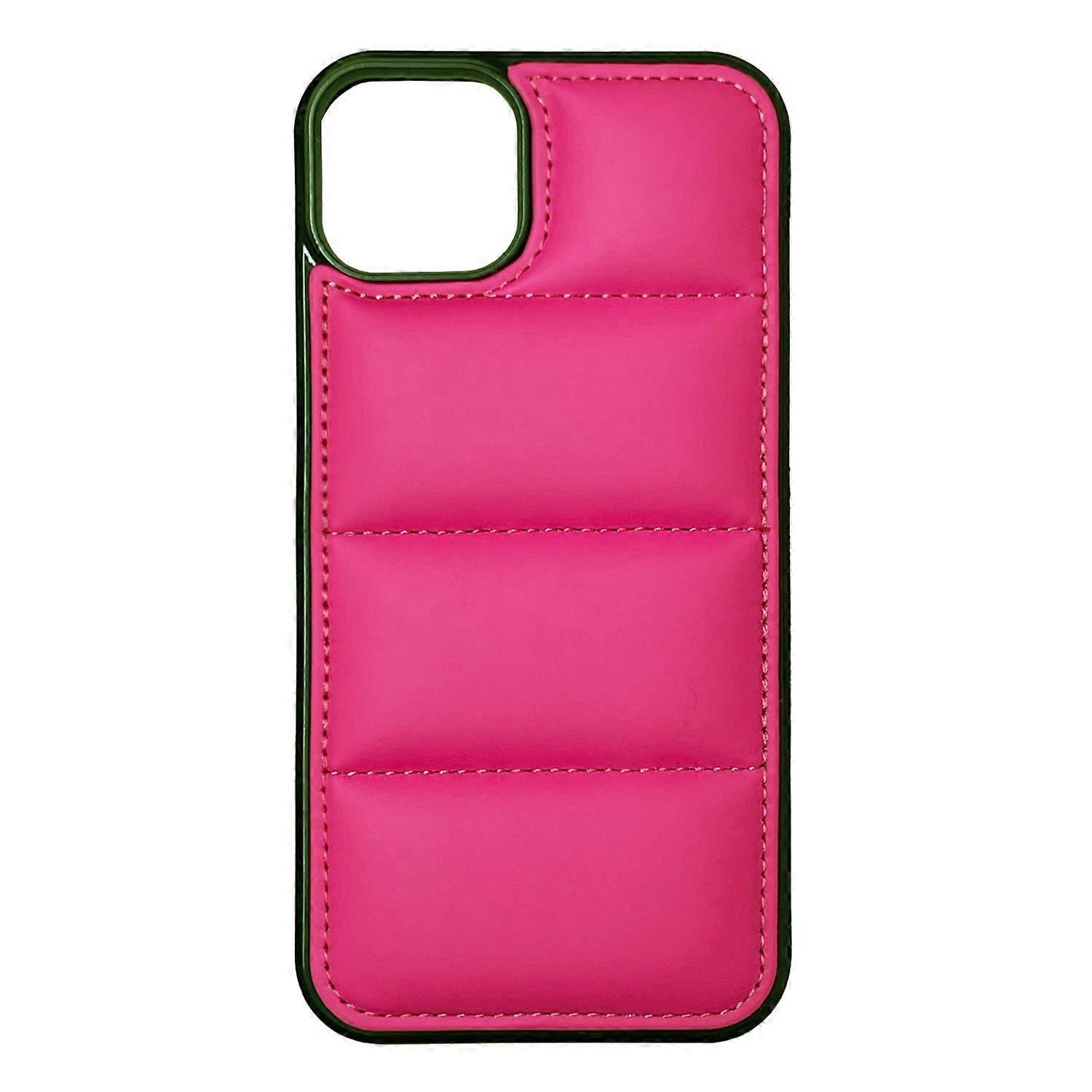 Case For Iphone 14 Pro Rose Red Padded Down Jacket Leather Ee1002