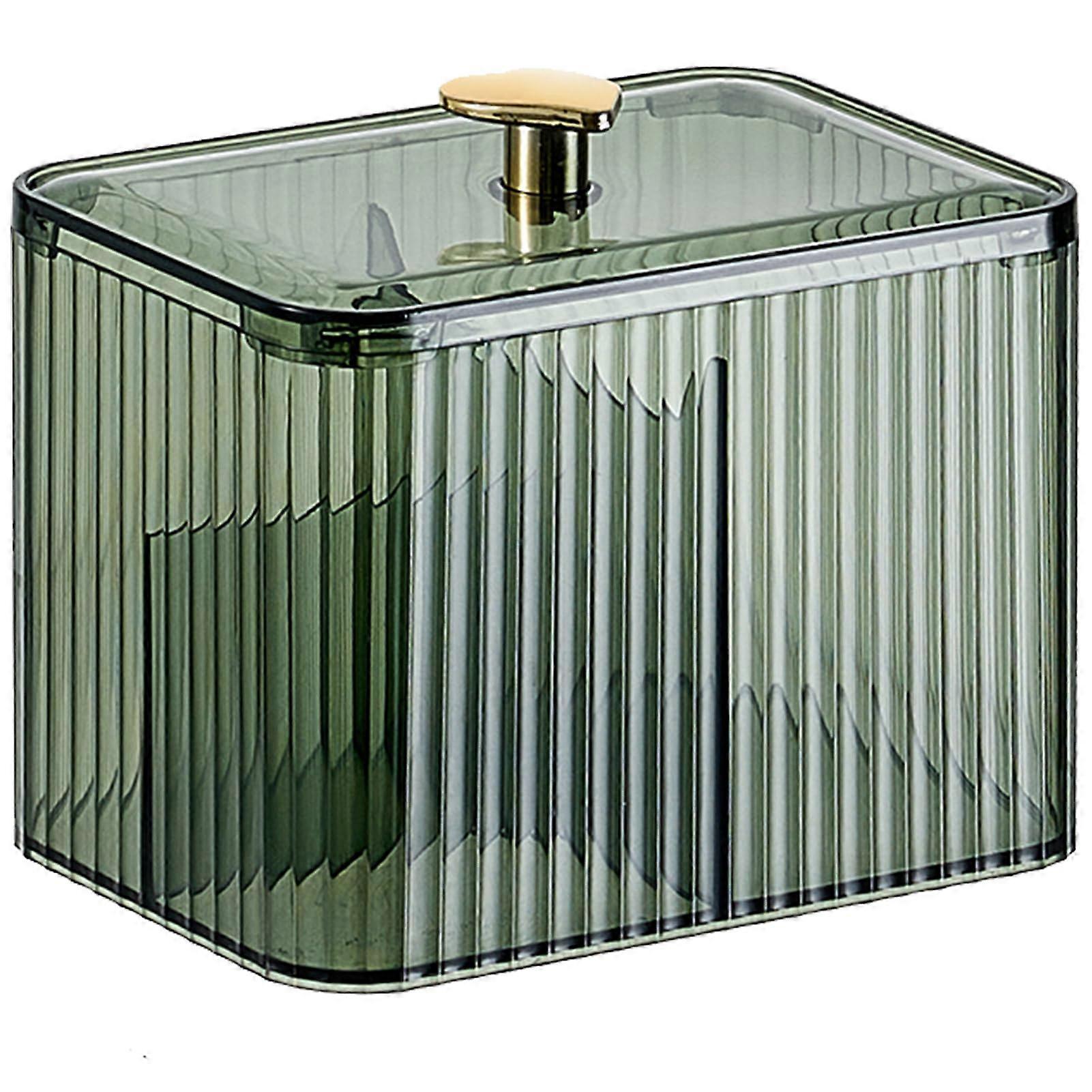 Cotton Buds Container with Lid, Transparent Cotton Pads Storage (Green)