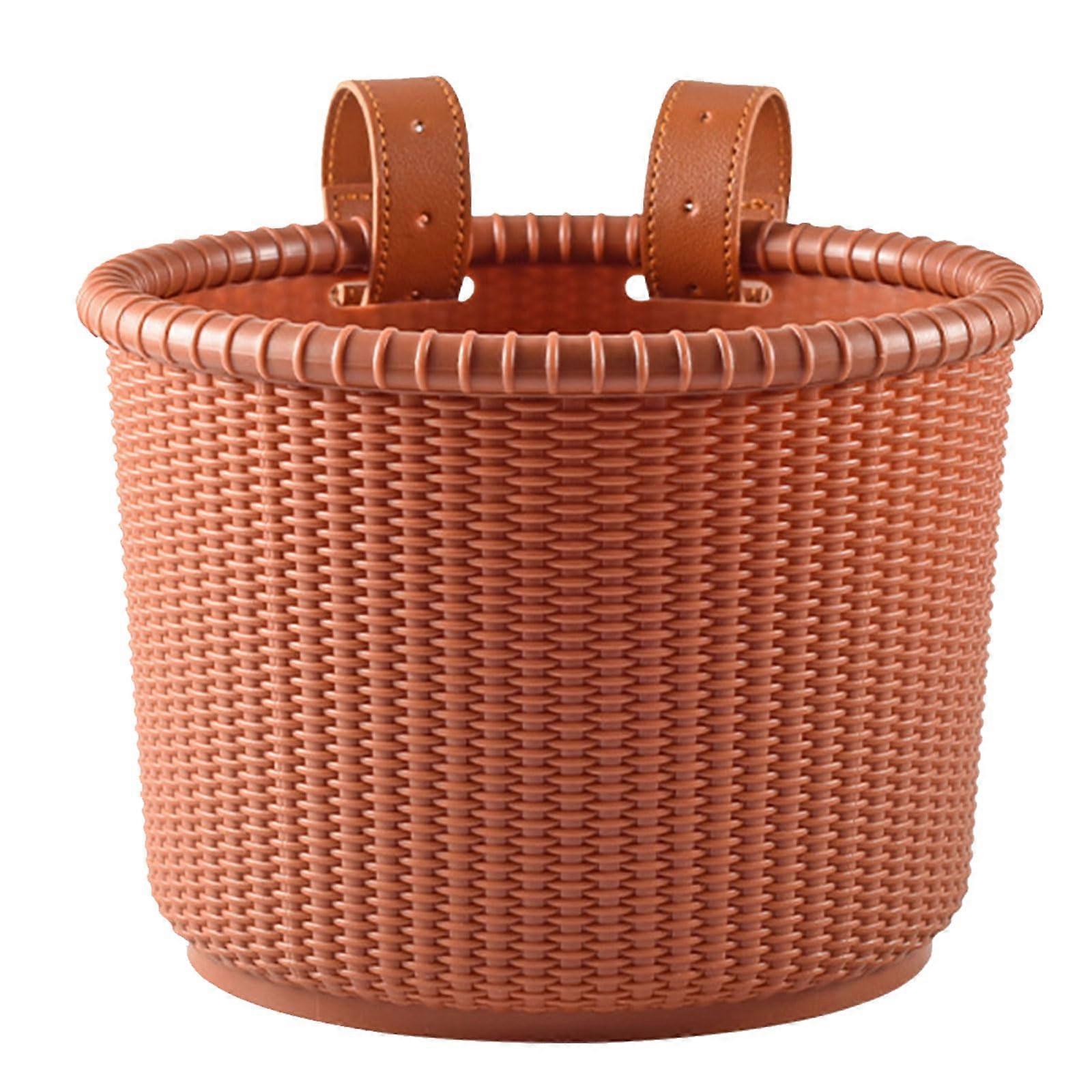 Bicycle Front Basket Plastic For Children's Use Handlebar Storage Basket With Fastening Straps Brown