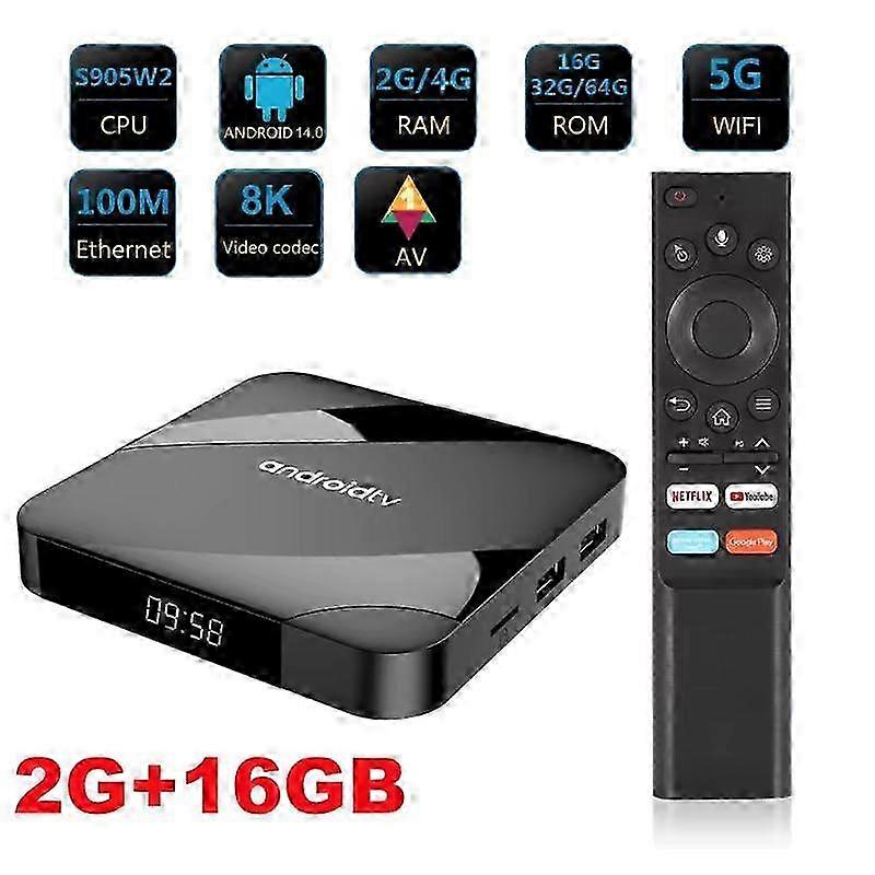 Bluetooth 5.2 Android 14 Smart TV Box 4GB 64GB AV1 S905W2 Quad Core 2.4G&5G Dual WIFI Voice Remote Media Player 8K Set Top Box