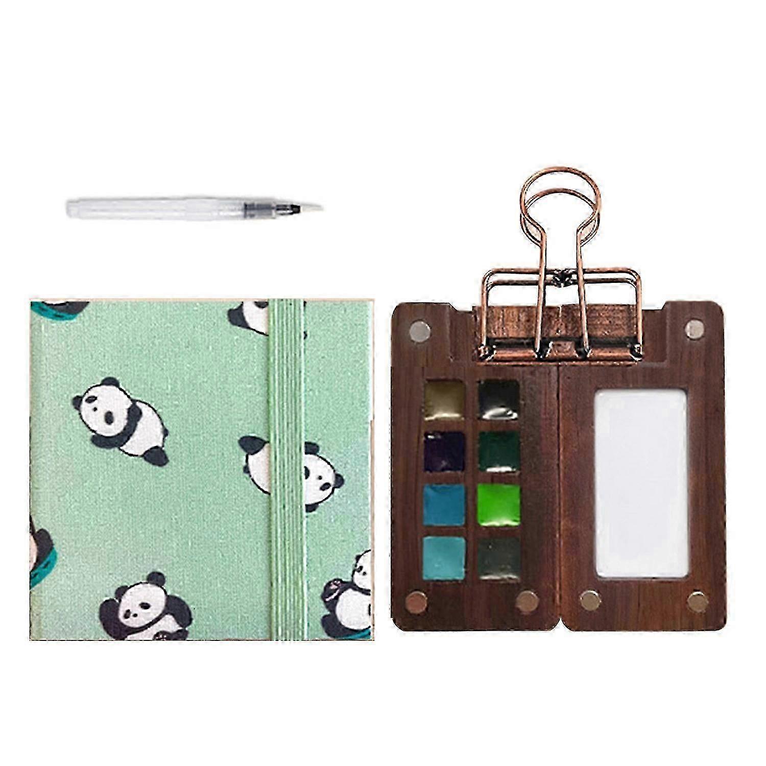 Bærbart Mini Trepalettsett med Papir Akvarell Penselklips