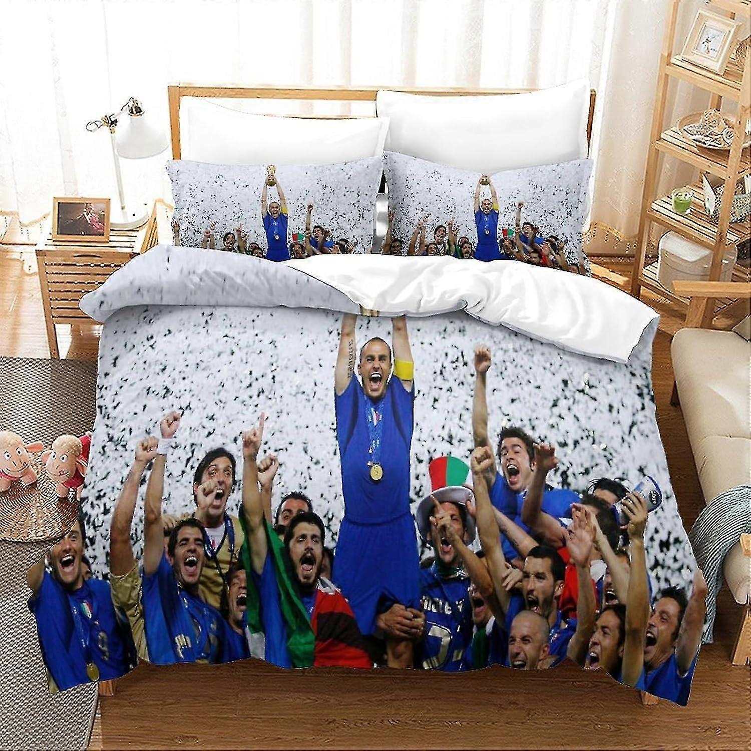 Kit de cama de futebol impresso em 3D com design super esportivo, microfibra macia, conjunto de capa de edredom de 3 peças, 2 fronhas, zíper oculto.