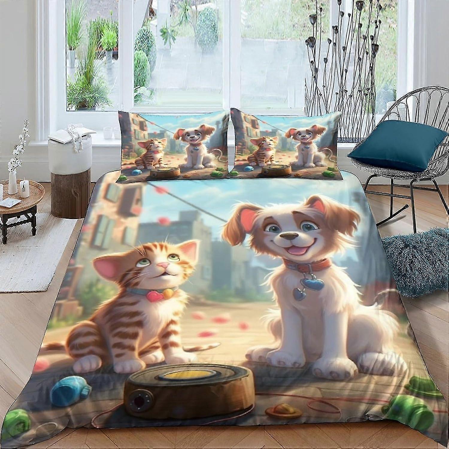 Capa de Edredom para Cão de Microfibra Macia Conjunto de Cama Impressão 3D 3 Peças com Fronha Fácil Cuidado Quarto D cor