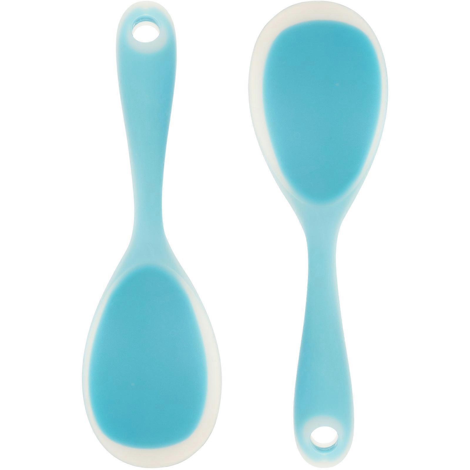 Silicone Rice Cereal Spoon Daily Use for Family Transparent Blue 2Pcs