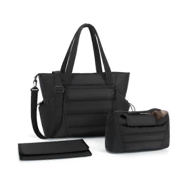 3 Piece Set Large Tote Bag with Changing Mat and Organiser, Black, Grey, Large