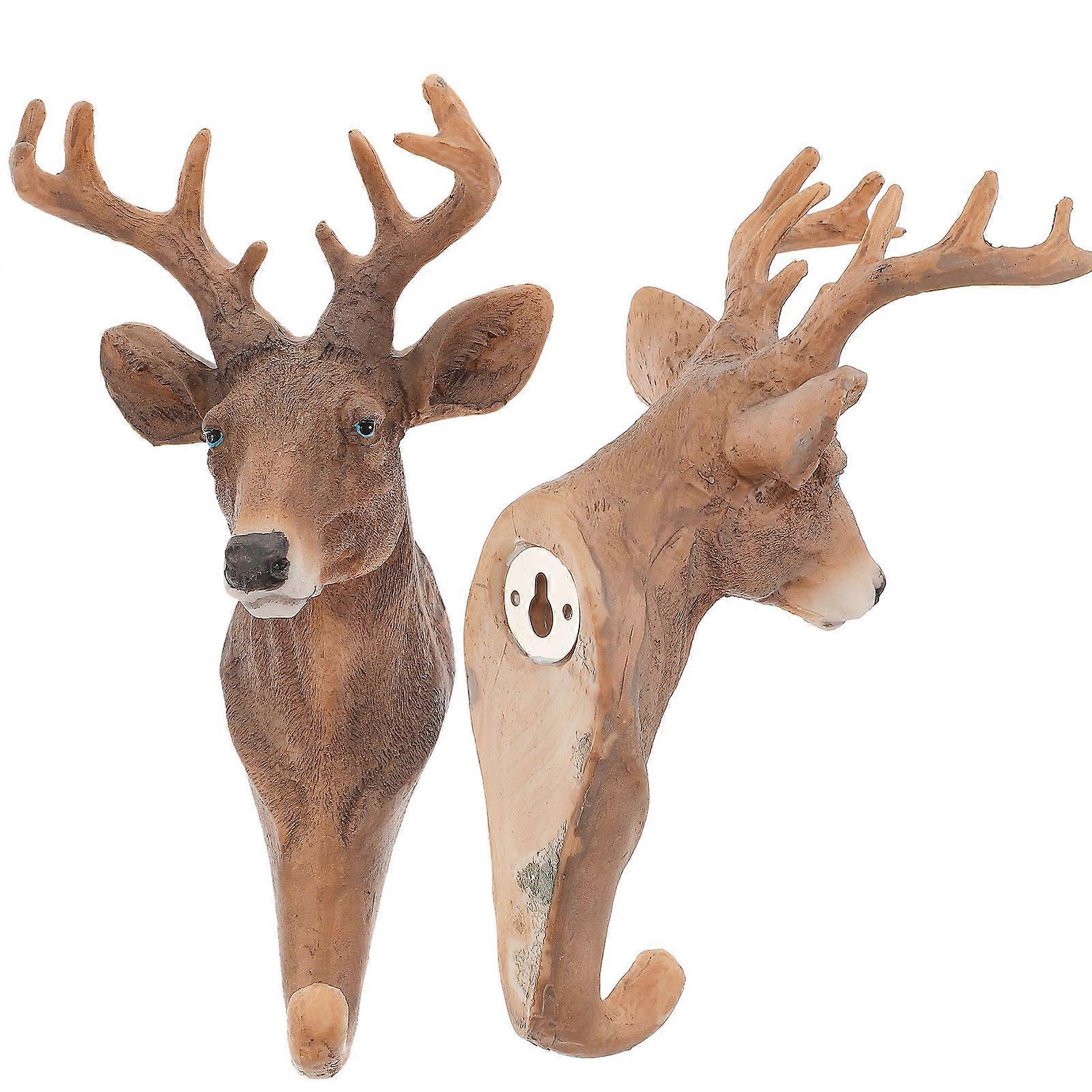 Deer Head Hooks 2Pcs Brown Resin Storage Hooks with Modern Aesthetic for Storage Use