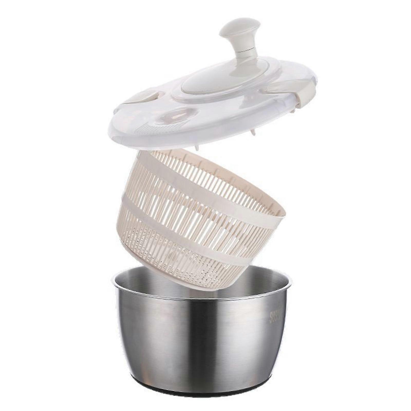 Double Layer Salad Spinner With 304 Stainless Steels Basket For Efficient Vegetable Fruit Drying And Washing Kitchen Tool