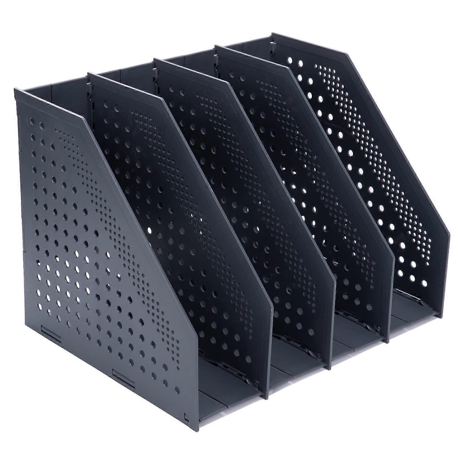 Foldable Magazine File A4, 4 Compartments Desk Organizer, Dark Grey