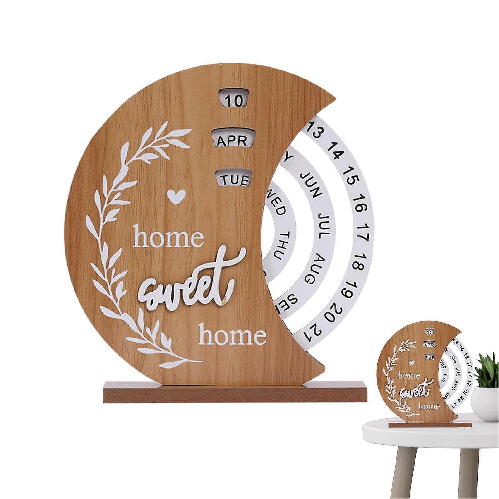 Wooden Desk Calendar  Rotating Reusable Desk Calendar  Aesthetic Desk Wooden Calendar for Home Offices Model Moon