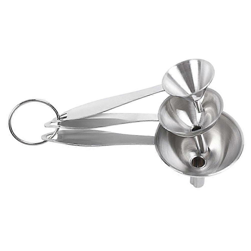 3 Piece Stainless Steel Funnel Set with Long Handle for Kitchen Use Silver