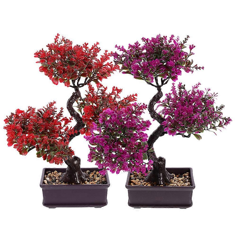 Artificial Bonsai Tree Faux Potted Plants for Decor 2Pcs Assorted Color