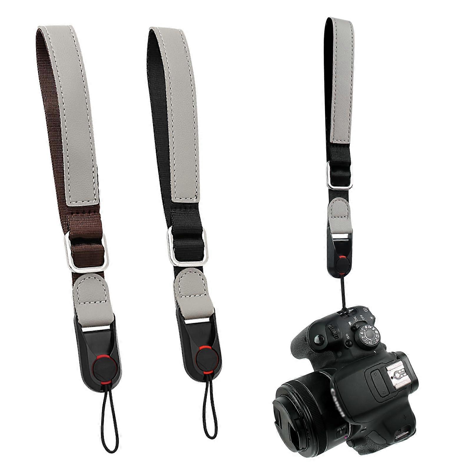Camera Strap, Hand Strap with Quick Release, Adjustable, Black and Brown, Pack of 2