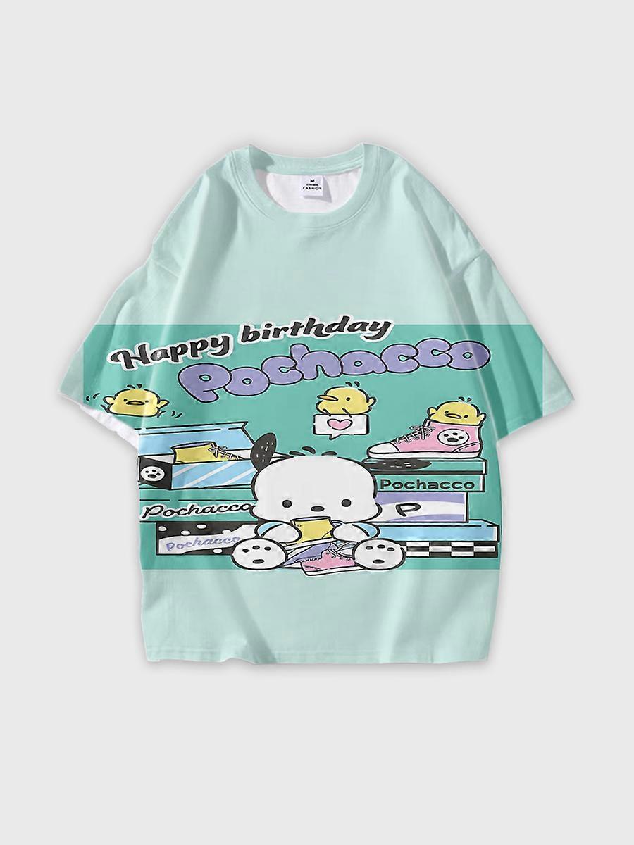 T-shirt girocollo Cartoon Pattern manica corta sciolta D1940