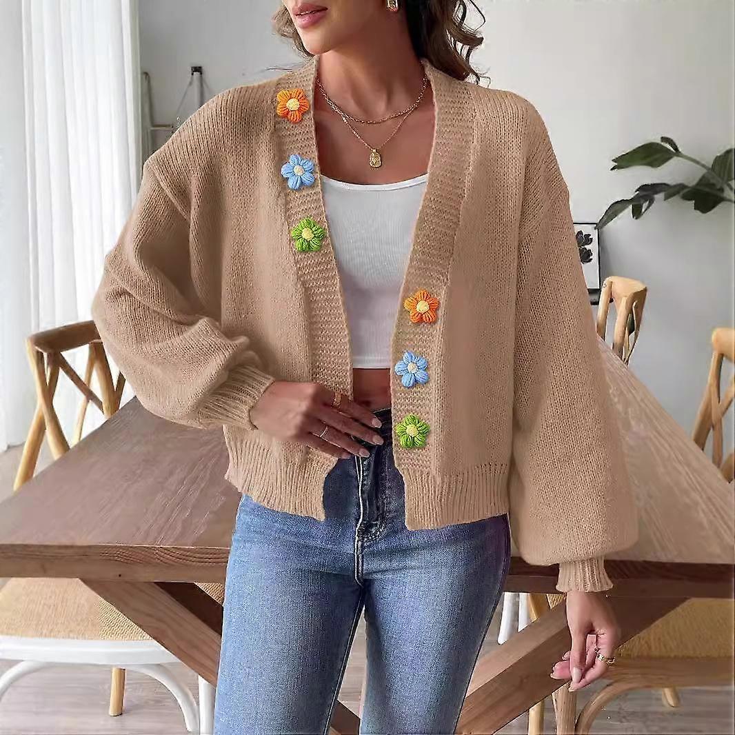 Women's Autumn/winter Crocheted Floral Patchwork Short Button-free Sweater