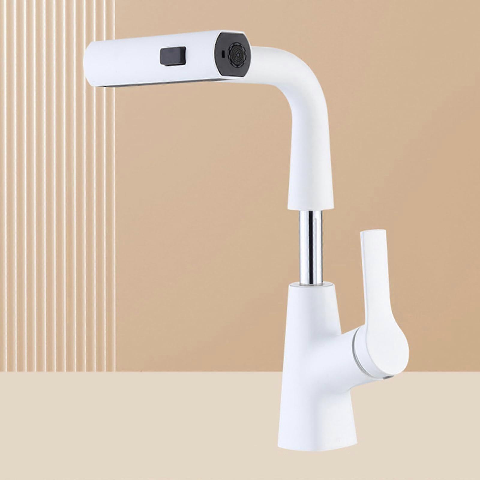 Pullout waterfall bathroom faucet, 2mode bathroom basin faucet, singlelever basin faucet, liftup, white Stabilize