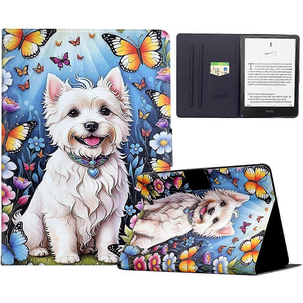 Für Amazon Kindle Paperwhite 6 (2024) Stand Case Pattern Printing Tablet Lederhülle mit Auto Wake Sleep Dog