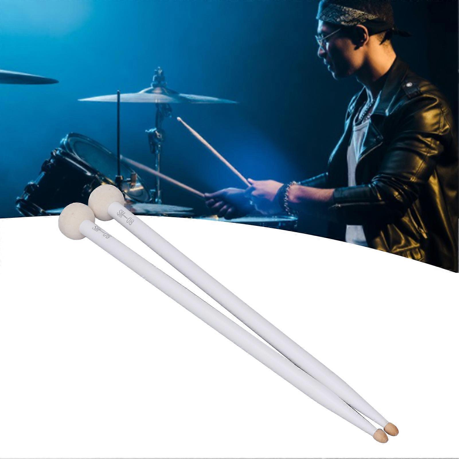 2Pcs Drum Mallet Felt Head Wooden Handle Non Slip Instrument Accessory Set Kit for Playing White 
