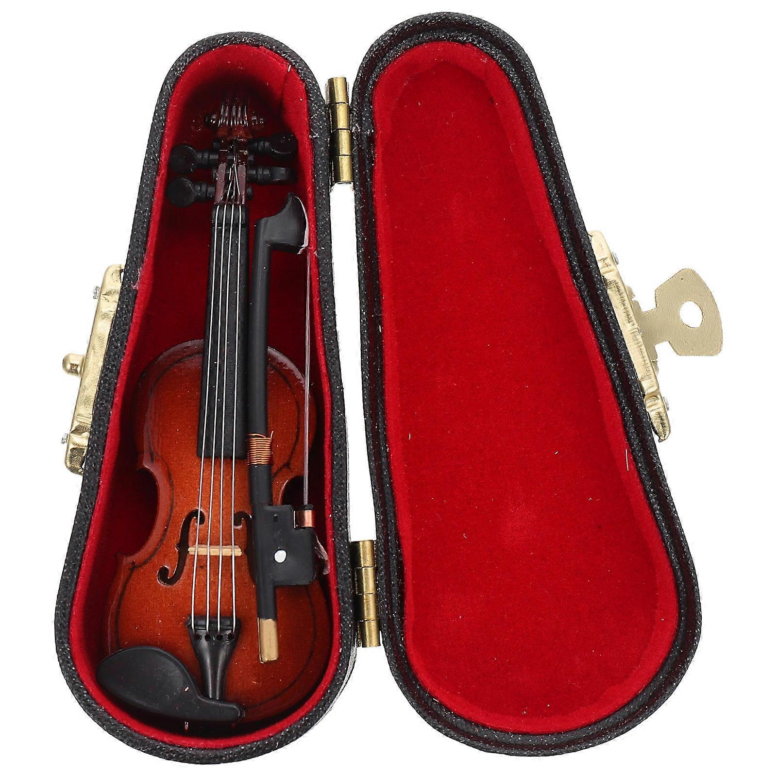 Miniature Violin Model with Stand and Bow Case – Small Desktop Music Instrument for Home or Office Decoration – Artistic Romantic Ornament