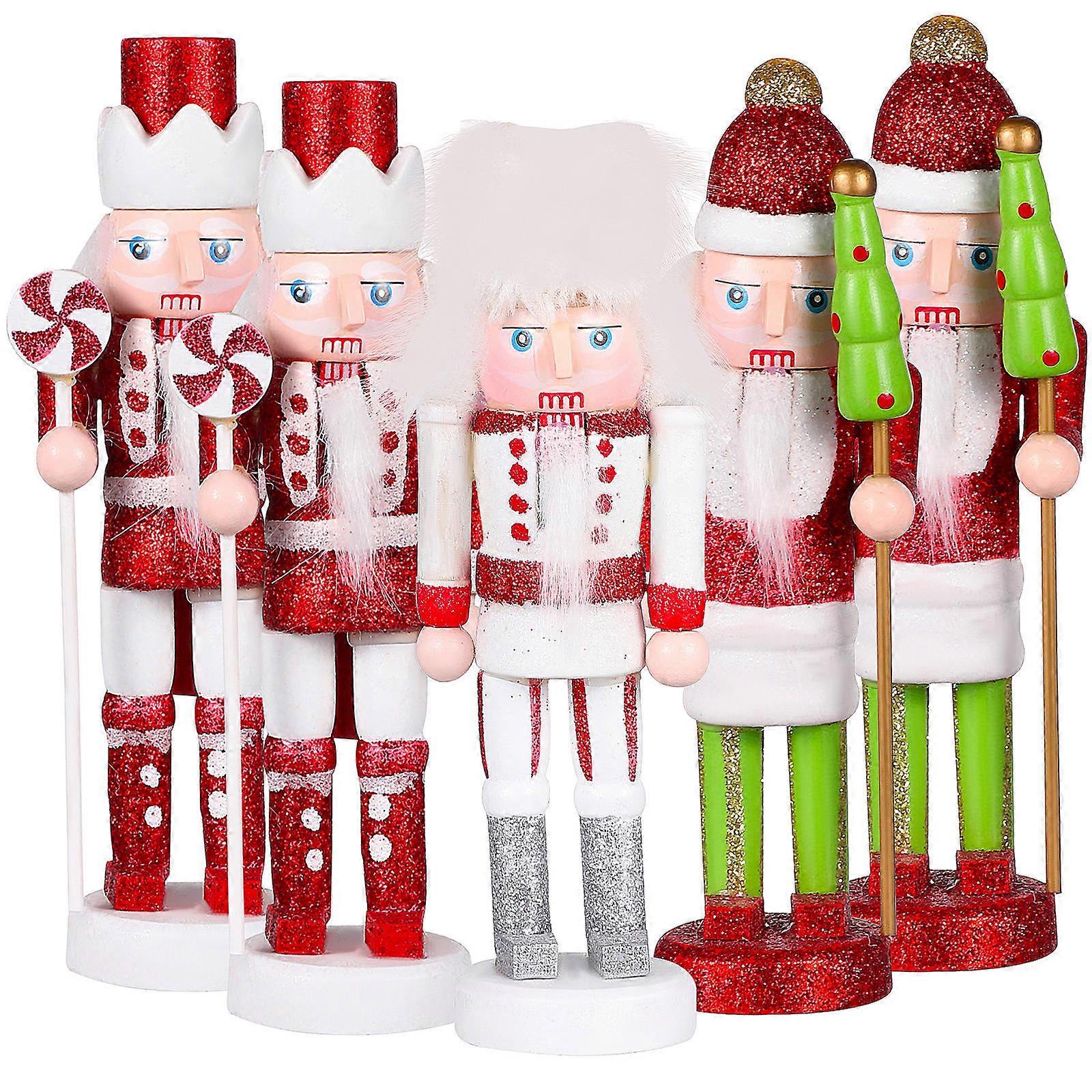 5 Pcs Wooden Soldier Nutcrackers Christmas Decoration Figures Desktop Nutcracker Set