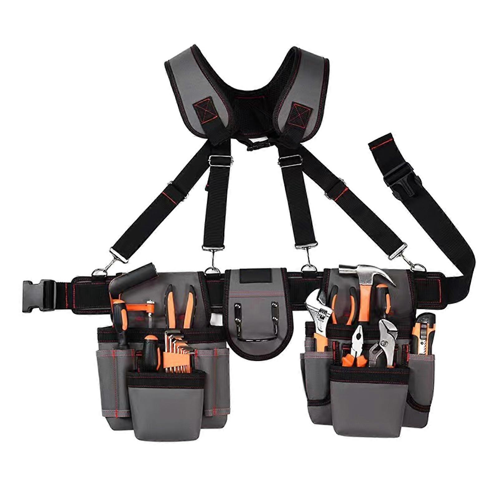 Electrician Tool Belt with Adjustable Suspenders, Multi-Pocket Tool Organizer for Construction Workers and Gardeners
