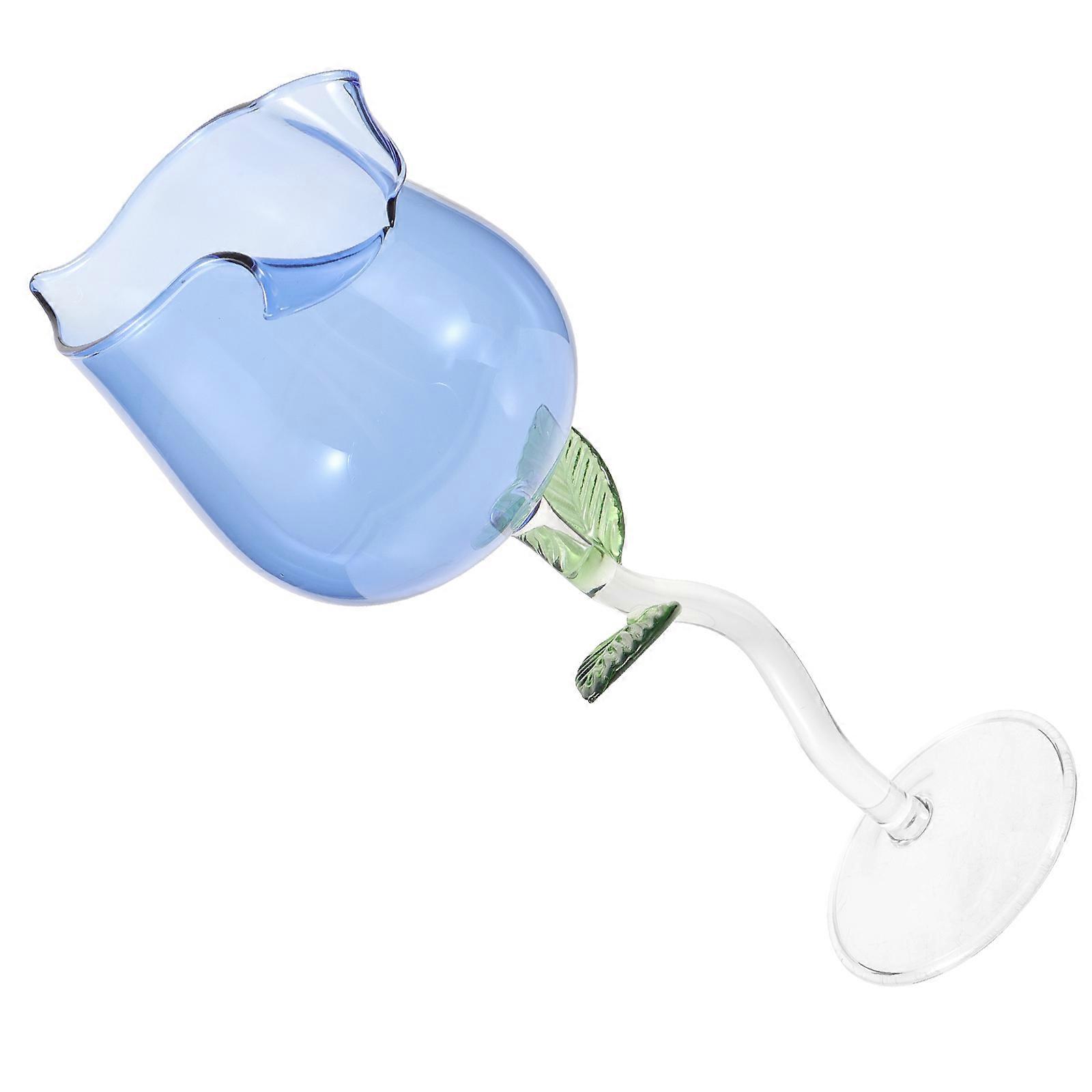 Blue Flower Shaped Wine Glass for Parties with Sturdy Glass Material and Comfortable Grip 5.9 Inches