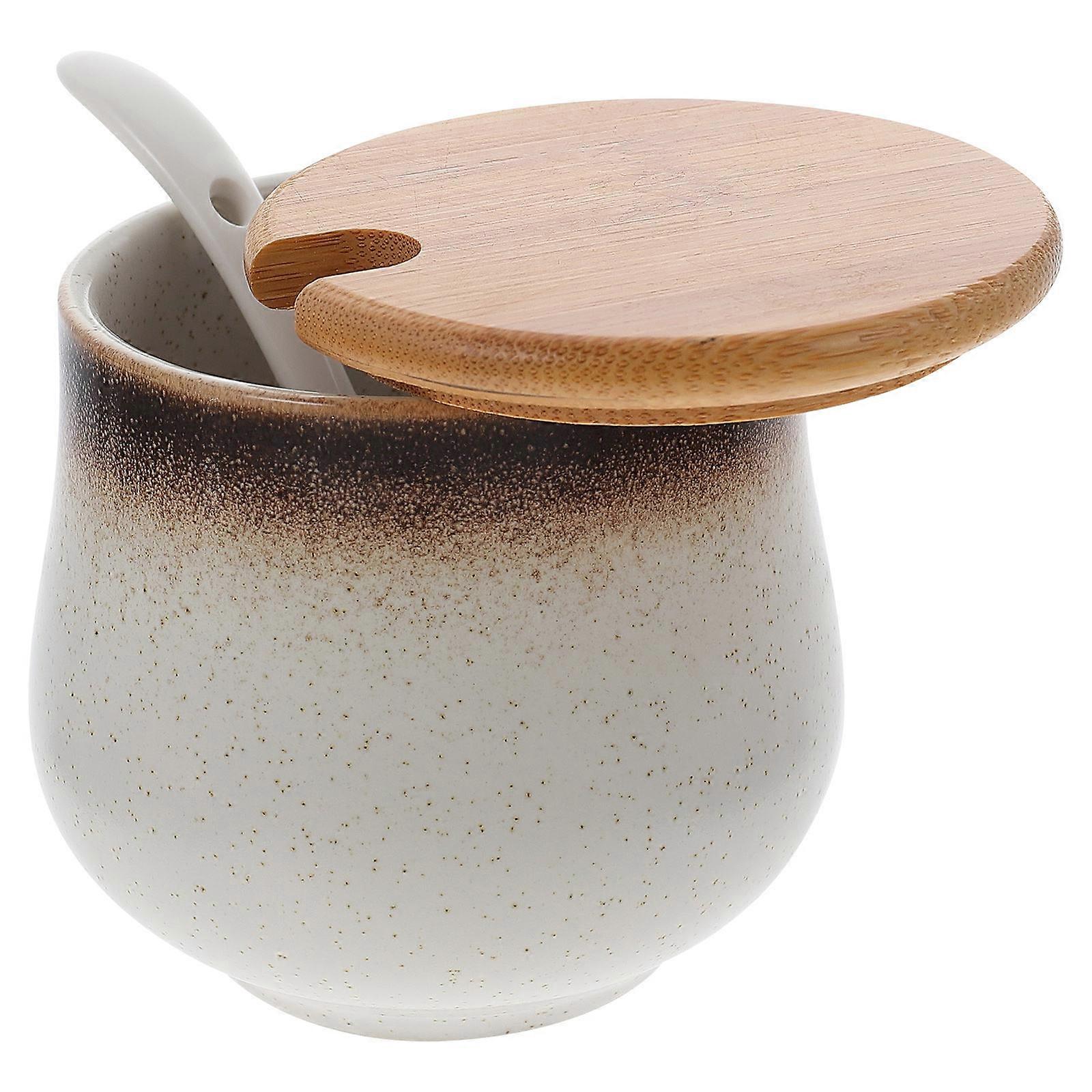 Ceramic Spice Storage Jar with Spoon for Home Kitchen Use Multi 1 Set