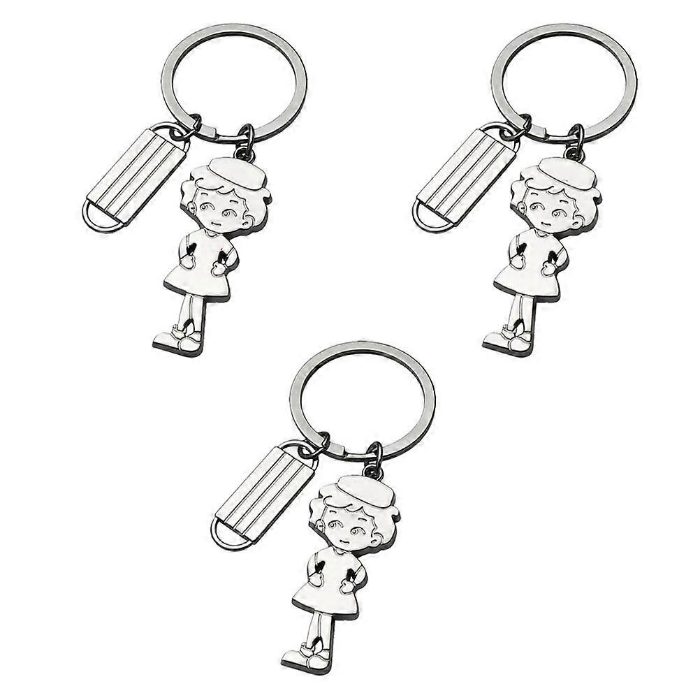 3pcs Themed Design Keychains for Commemorating with Assorted Color Metal Pendants and Rings