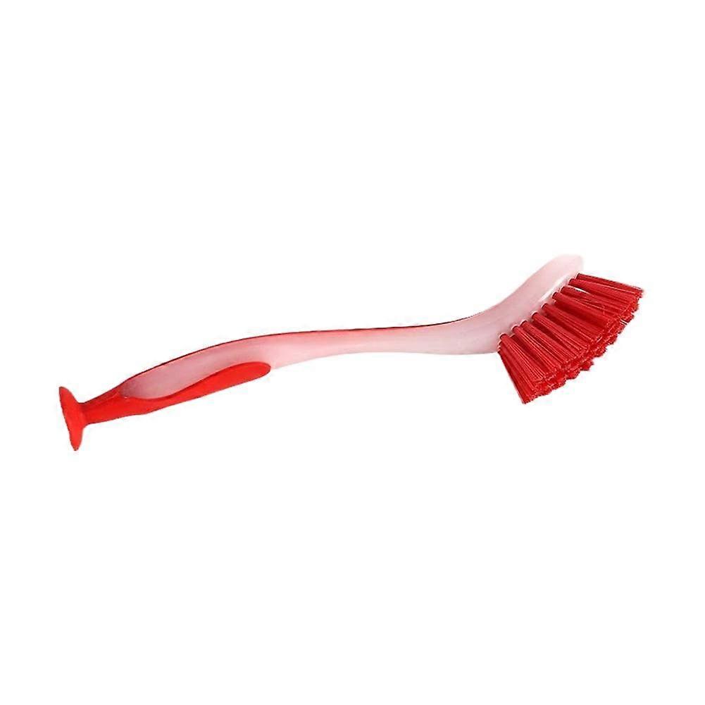 Multipurpose Dish Washing Brush with Long Handle and Suction Cup, Soft Scrubbing Brush in Red, PP+TPR Material, 1 Pack