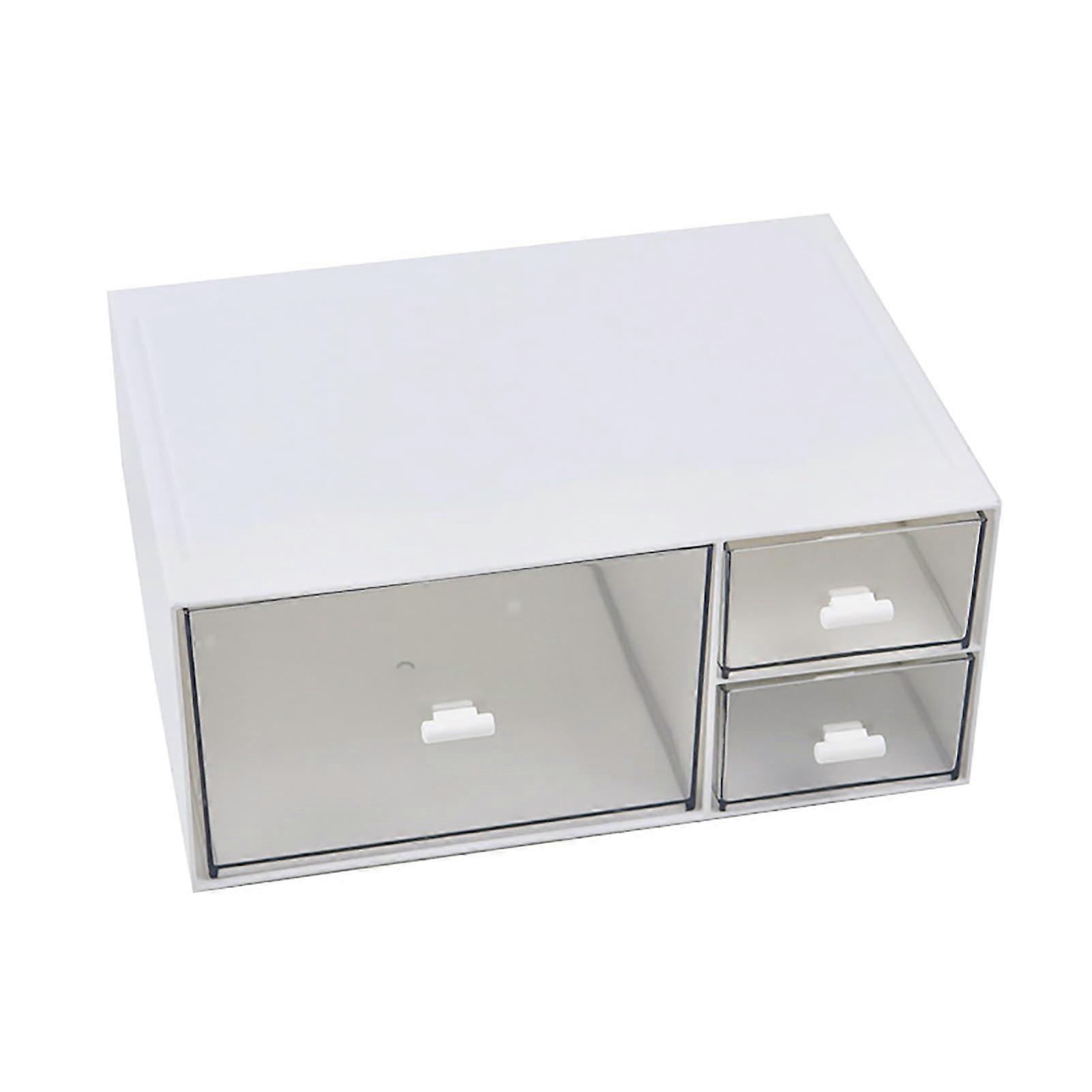 Desk Organizer Clear Plastic Stackable Box With Drawer Large Capacity Home Office Makeup Stationery Triple Grid
