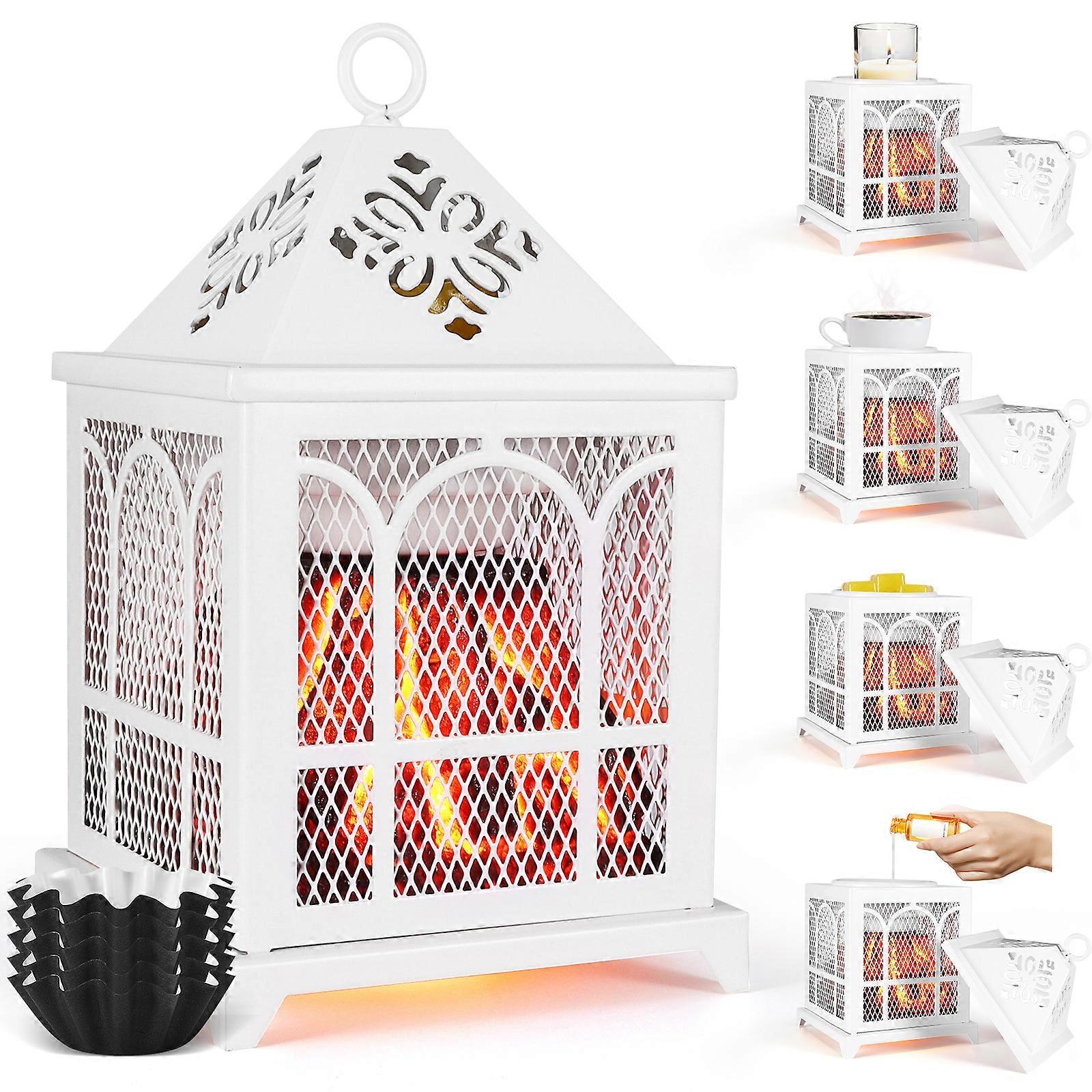 Metal Aroma Lamp with Charcoal Flame Effect Square White US Version