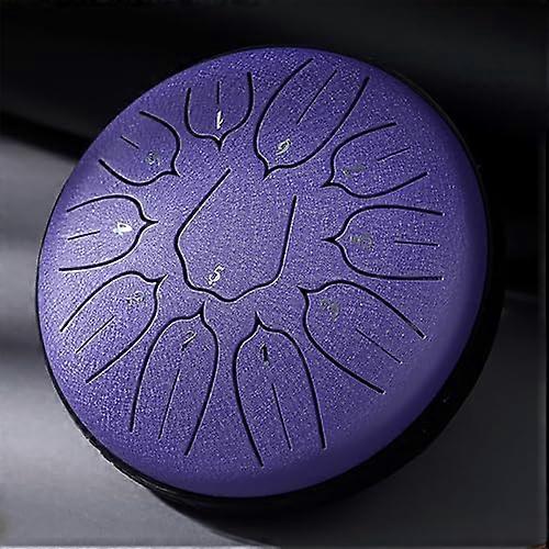 Mini Handpan Drum with Sticks and Finger Cots, Creates Ethereal Sounds for Meditation and Music Education Purple
