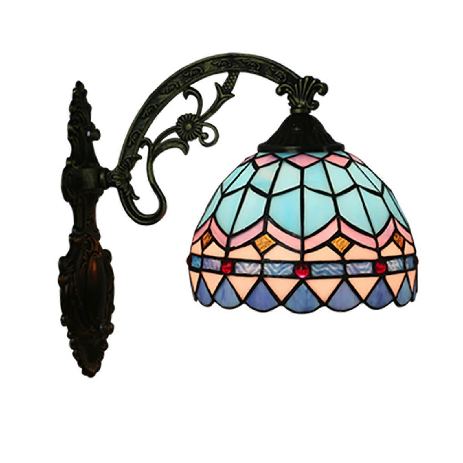 Lamp 20.3 cm Diameter, Mediterranean Style, Stained Glass, Multicolor Shade, Bedroom, Hallway, Staircase, Bar, Desk Lamp