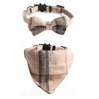 Plaid Dog Collar with Bow, Best Gift for Small, Medium, and Large Male Dogs, Beige and Brown