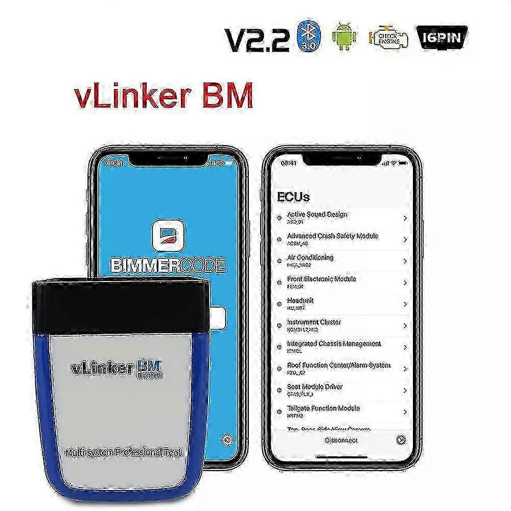 2025 Car Diagnostic Tool - For Bmw Bimmercode Vlinker Bm Bluetooth 3.0 Elm327 V2.2 Obd2 Scanner