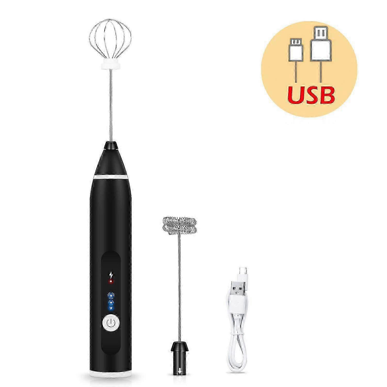 Electric Milk Frother, USB Rechargeable Handheld Milk Frothers, Three Adjustable Speeds Suitable for Foam Coffees Cream Latte Cappuccino Juice-jc