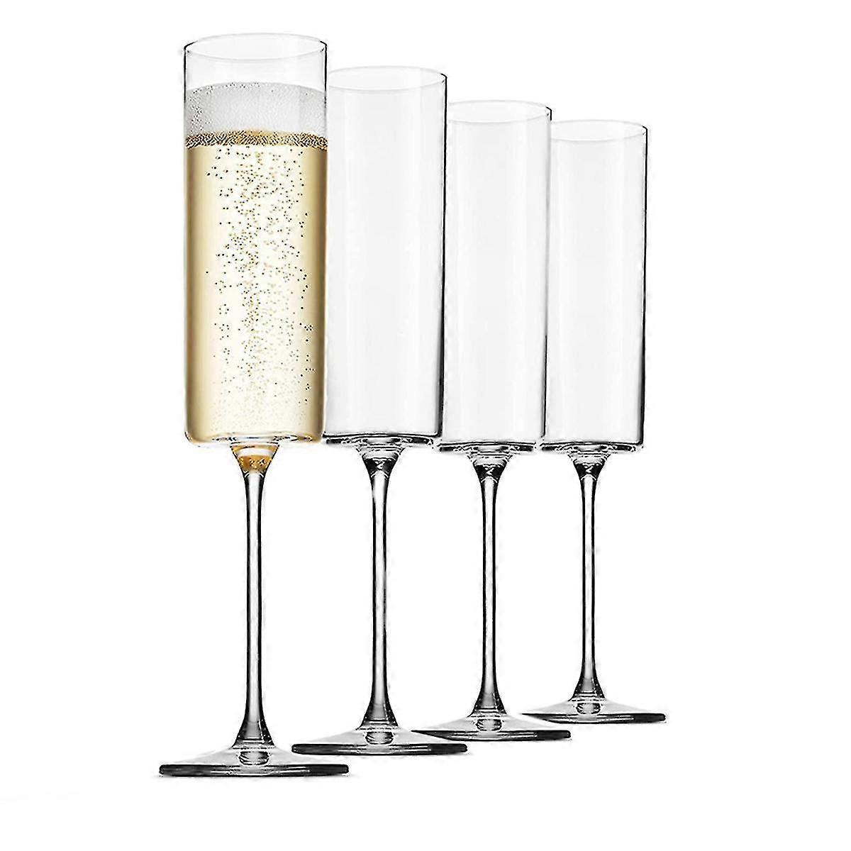 4pc Glass Champagne Flute Set 6-ounce Square Edge