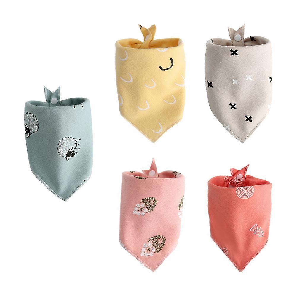 5 Pack Cute Cartoon Bibs, Double Layer Cotton Burp Cloths for Baby Boys and Girls – Soft, Absorbent Triangular Towels for Drooling and Feeding, Gray,