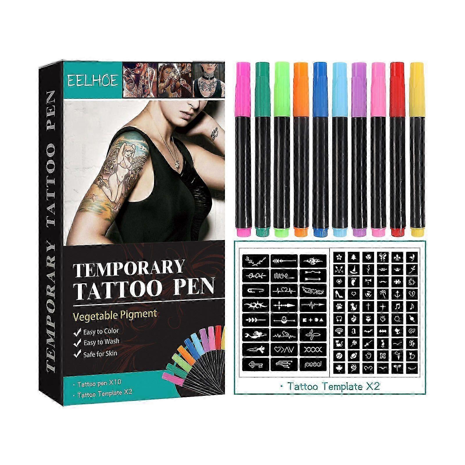 Multi-Color Temporary Tattoo Pen Set - DIY Body Art with Templates for Face, Arm & More