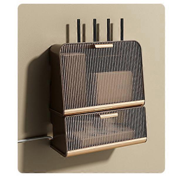 Wall-mounted WIFI Router Storage Box Large Capacity Power Strip Power Cable Storage Case for Home Coffee Color Large size