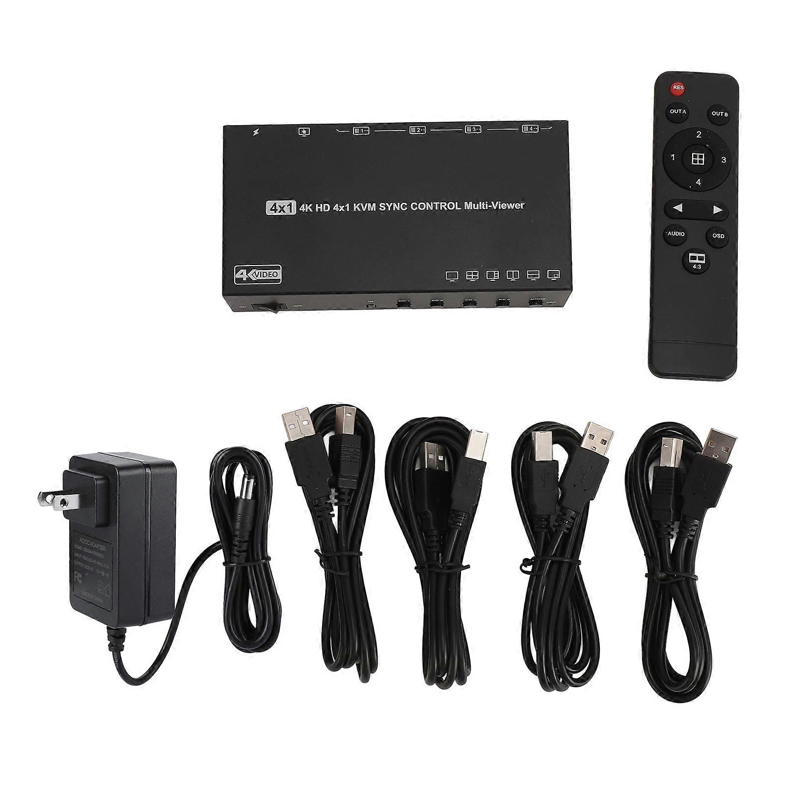 4K 30Hz HD Multimedia Interface Multi Viewer Switcher KVM 4x1 with Remote Control