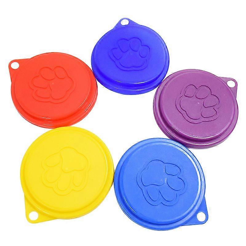 2 Pcs Reusable Can Tin Food Covers With Print Pet Cans Plastic Lid Caps-Random Color