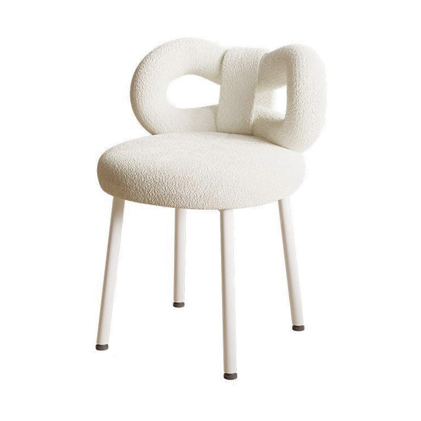 White Vanity Stool With Bowknot Backrest Armless Makeup Chair For Bedroom Dressing Table Adjustable Foot Pads