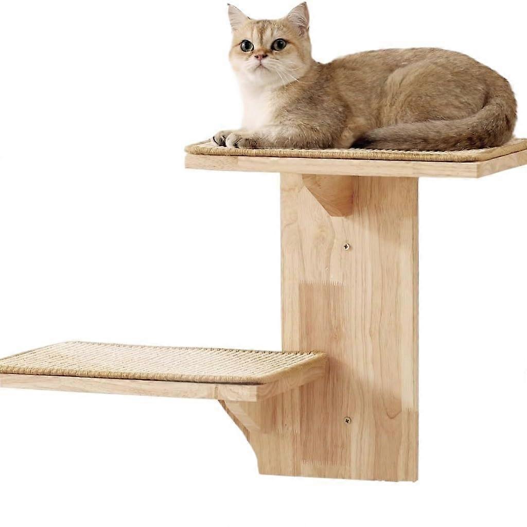 Cat Climbing Frame WallMounted Wooden Cat Ledge, Cat House And Climbing Tree Model A, Size Medium, Natural Wood
