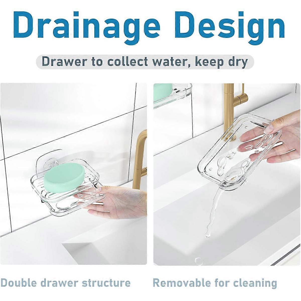 Soap Dish Clear Acrylic Adhesive Self Draining Soap Holder