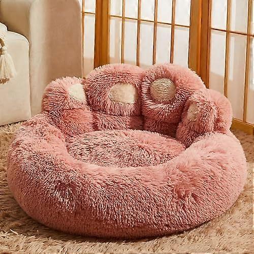 Cute Dog Kennel Mattress - Soft Fluffy Faux Fur Pet Bed for Small, Medium, Large Dogs and Cats, Bear Paw Shape, Cozy L Pink